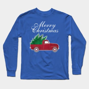 Vintage Red Truck Christmas Tree Long Sleeve T-Shirt